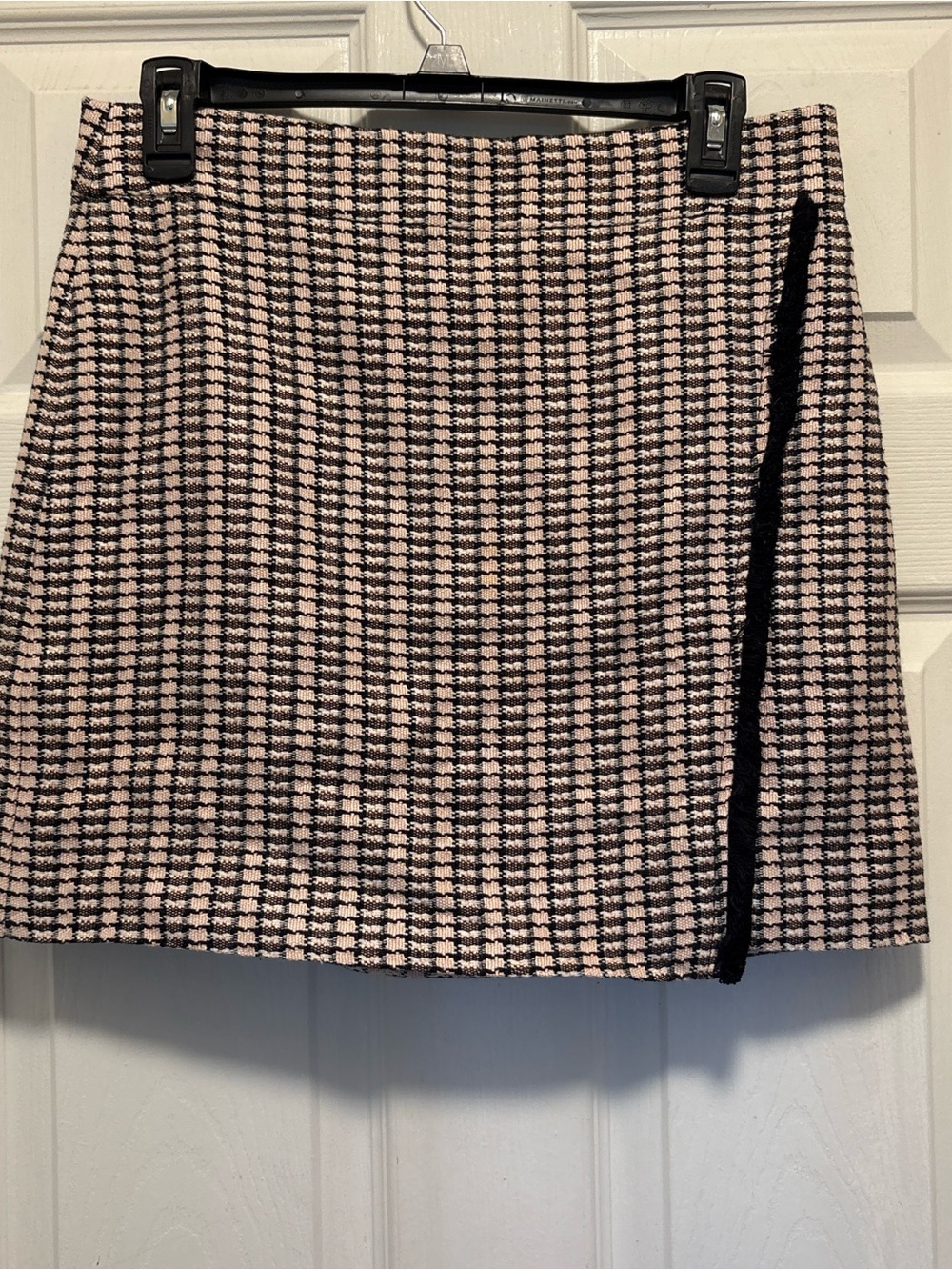 J. Crew Pink and Black Houndstooth Mini Skirt with Side Trim